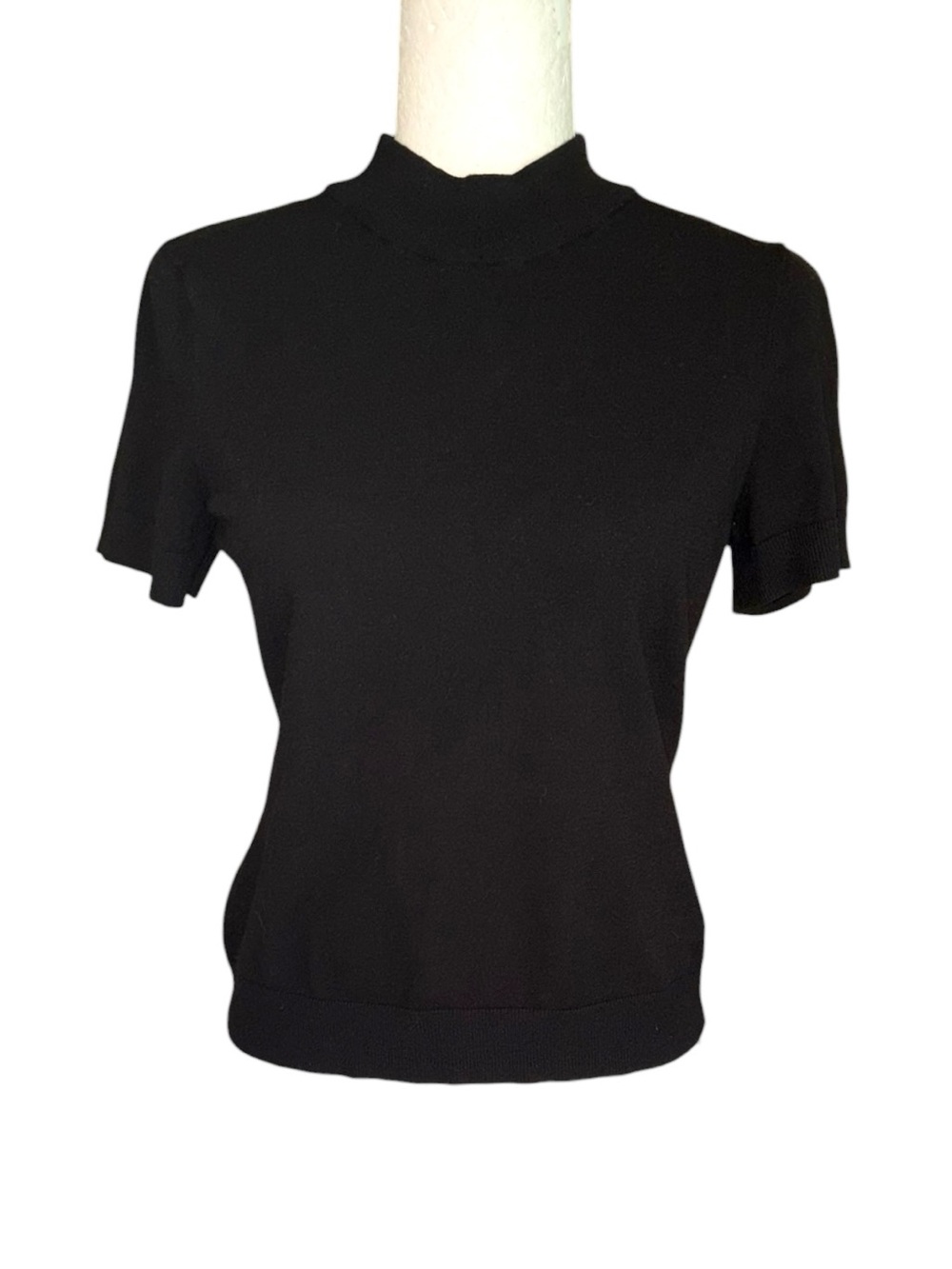 MILLY Black Short Sleeve Mockneck Knit Sweater Top - M